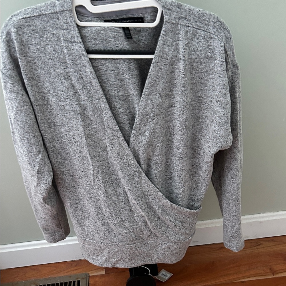 White House Black Market Heather Gray V-Neck Sweater